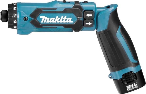 Makita DF012DSE 7,2V Li-Ion batteridrevet bore-/skruetrækkersæt (2x 1,5Ah batteri) i kuffert