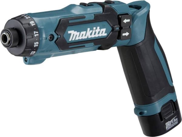 Makita DF012DSE 7,2V Li-Ion batteridrevet bore-/skruetrækkersæt (2x 1,5Ah batteri) i kuffert