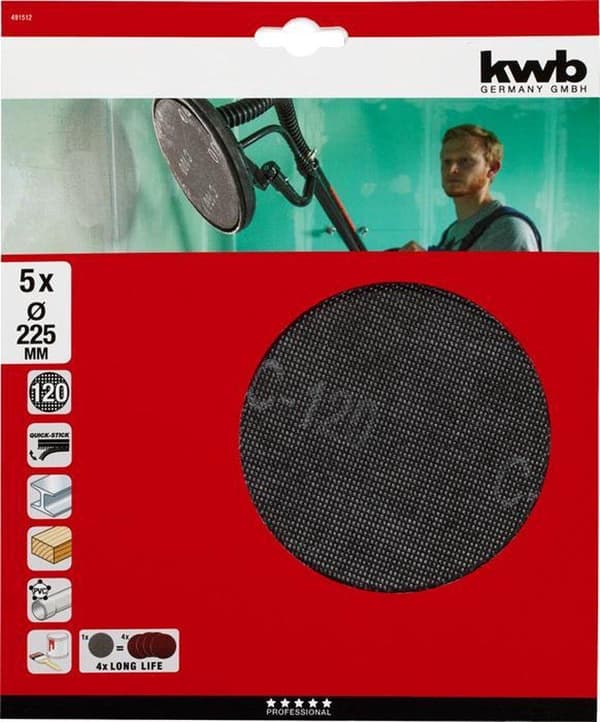 KWB Abrasive Mesh - Set om 5 - Ø225 mm – K120