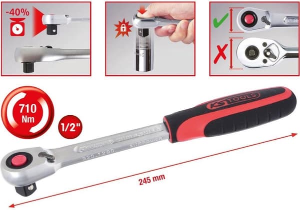 KS Tools SlimPOWER Vendbar skraldenøgle 72 tænder 1/2" 920.1290