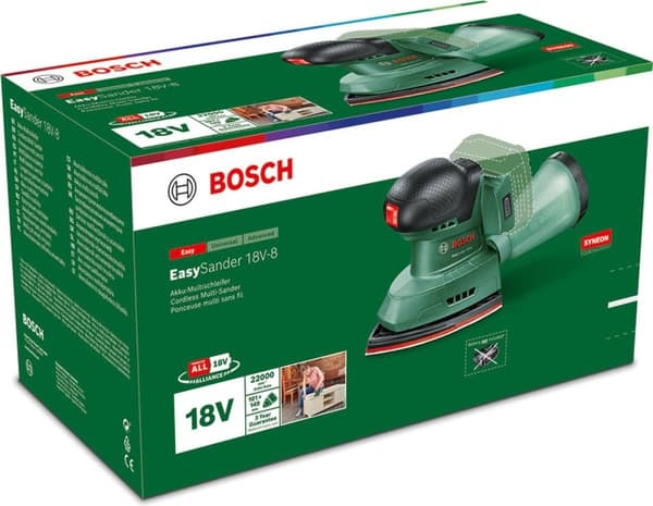 Bosch EasySander 18V-8 johdoton monihiomakone - Sis. 3 hiomapaperia - Ilman 18V akkua ja laturia