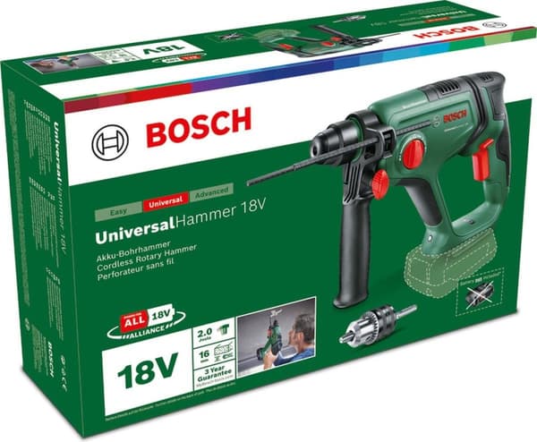 Bosch UniversalHammer 18V Borehammer - Inkl. adapter - Uden 18V batteri og oplader