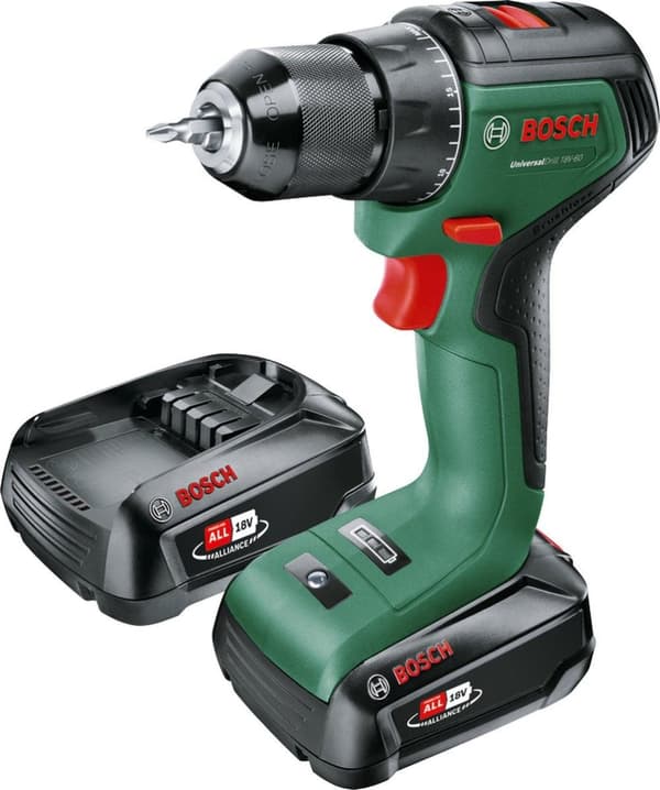 Bosch UniversalDrill 18V-60 Akku bore-/skruemaskine - Med 2x 18 V Li-Ion batteri (2,0 Ah) og oplader
