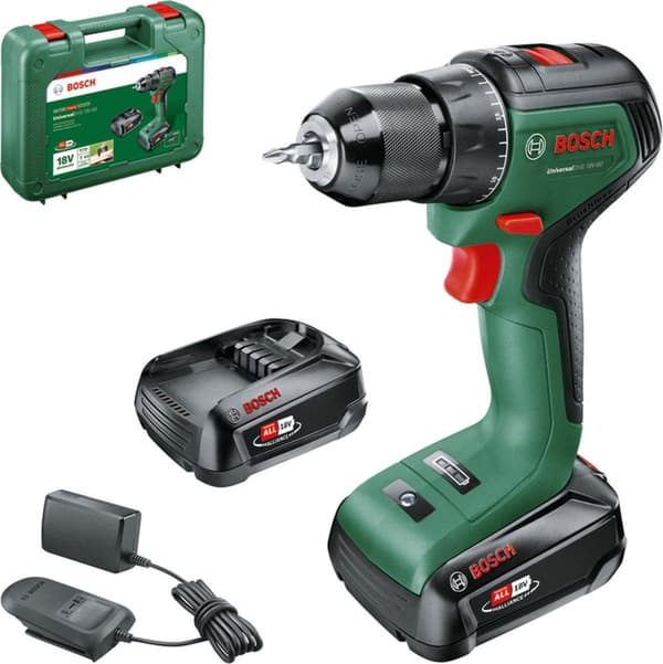 Bosch UniversalDrill 18V-60 Akku bore-/skruemaskine - Med 2x 18 V Li-Ion batteri (2,0 Ah) og oplader