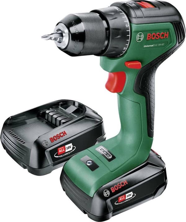 Bosch UniversalDrill 18V-60 Akku bore-/skruemaskine - Med 2x 18 V Li-Ion batteri (2,0 Ah) og oplader