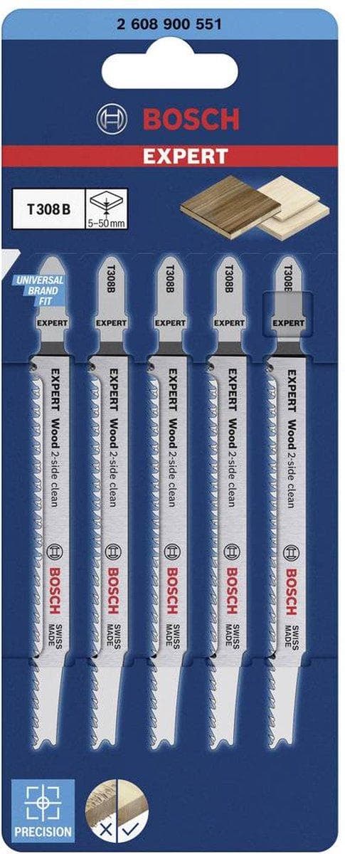 Bosch Tilbehør 2608900551 EKSPERT "Træ 2-side ren" T 308 B Stiksavklinge, 5 stk. 5 stk.