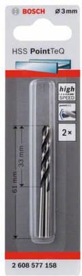 Miniatyrbillede 2 af 4: Bosch 2608577158 HSS PointTeQ spiralbor - 3 x 33 mm (2 stk)
