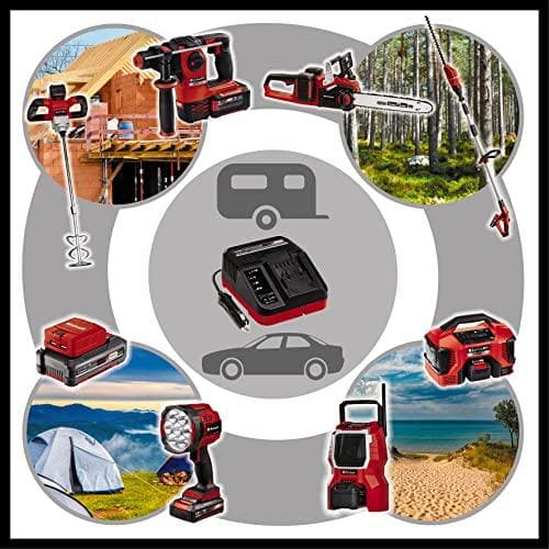 EINHELL Power X-Car Charger 3A - PXC-oplader til alle Power X-Change-batterier (3A hurtigopladningsteknologi | LED-indikator for ladeniveau | 12V stik