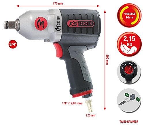 KS TOOLS 3/4" MONSTER højtydende trykluftslagnøgle, 1690Nm (515.3785)