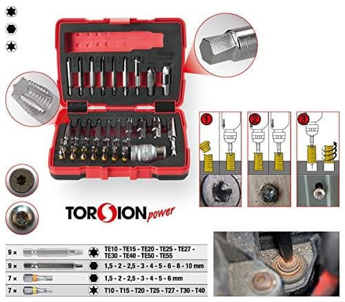 KS TOOLS Werkzeuge-Maschinen GmbH 1/4" + 10 mm Torx and Allen screw extractor set, 34 pcs (150.7060)