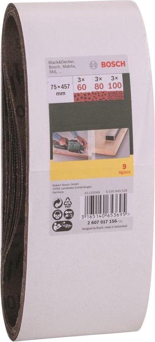 Bosch 9-delt slibebåndssæt 74 x 457 mm - korn 60; 80; 100