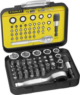 Stanley 1/4 bittisarja 25 mm, mini räikkä ja hylsyavaimet 39 osaa (1-13-906)