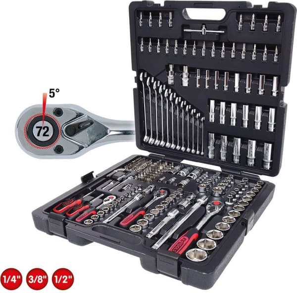 KS TOOLS 1/4" + 3/8" + 1/2" CHROMEplus hylsnyckelsats, 216 st. (918.0216)