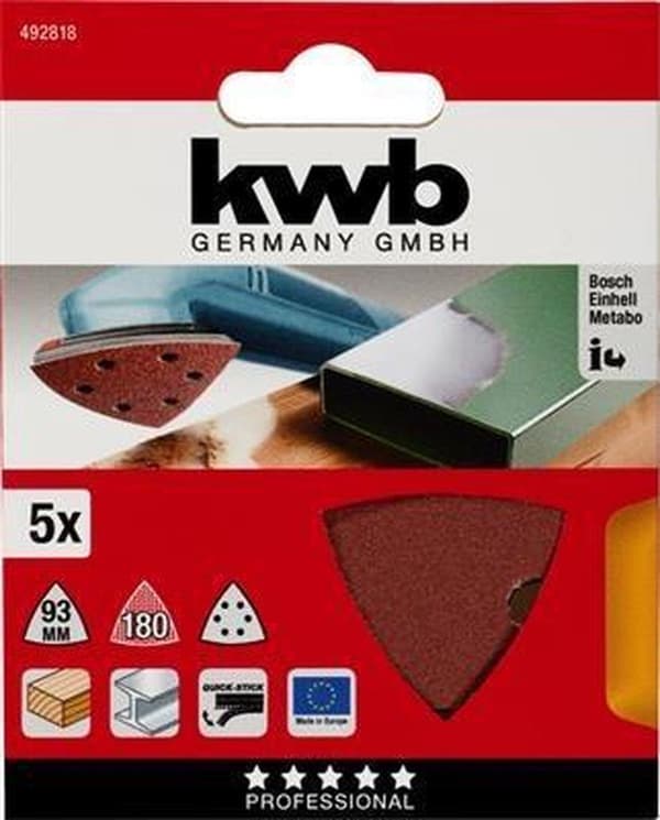 kwb 492818 delta sandpapper korn 180 (Ø) 93 mm 5 st (492818)