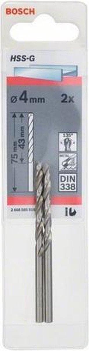 Bosch HSS-G - borr - spiralborr - 4 mm - cylindrisk - längd: 75 mm (paket med 2)