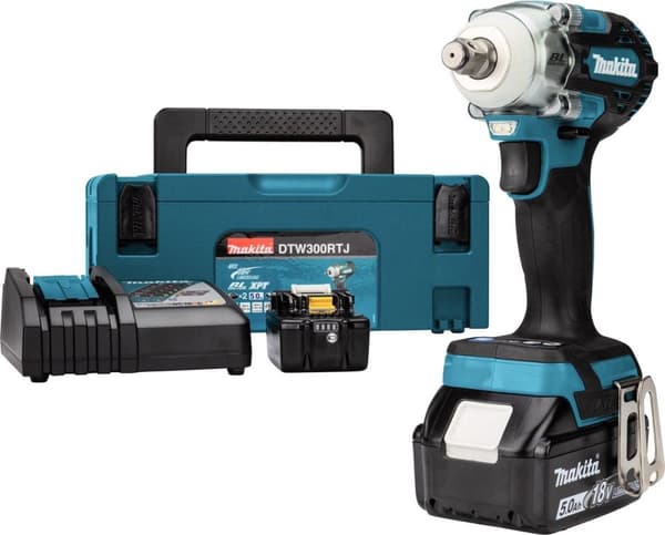 Makita DTW300RTJ 18V Li-ion Accu slagmoernøglesæt (2x 5,0Ah akkumulator) i Mbox - 330Nm - 1/2"