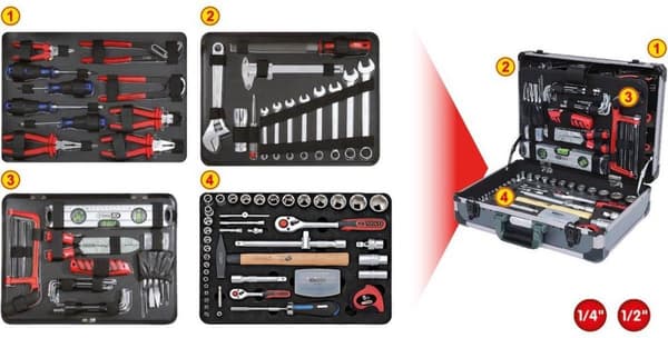 KS TOOLS - verktygssats - 127 delar - 1/4", 1/2" väska