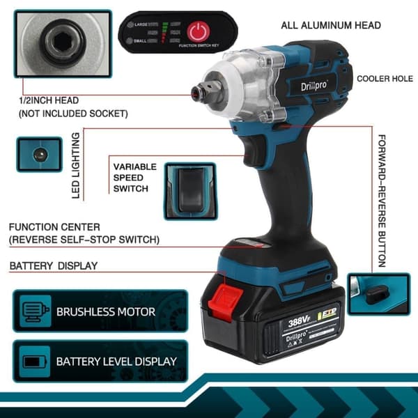 520Nm 1/2" akku slagnøgle med 2 batterier og oplader, passer til 18V Makita batteri