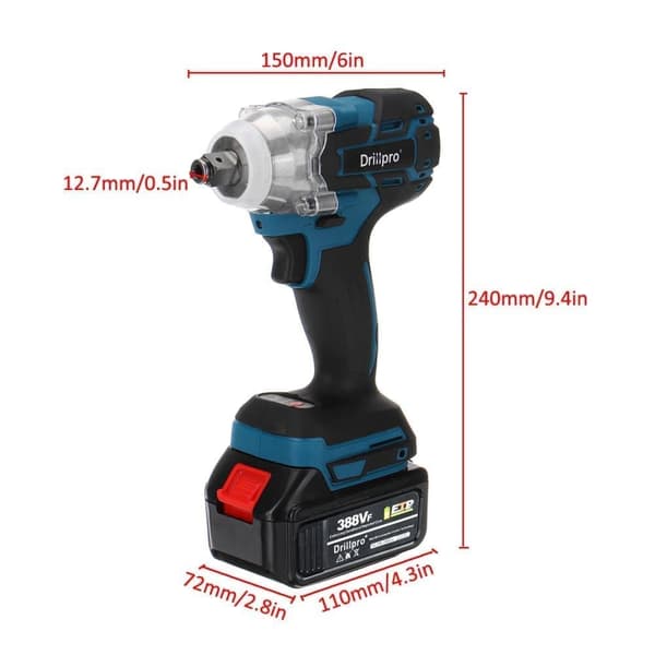 520Nm 1/2" akku slagnøgle med 2 batterier og oplader, passer til 18V Makita batteri