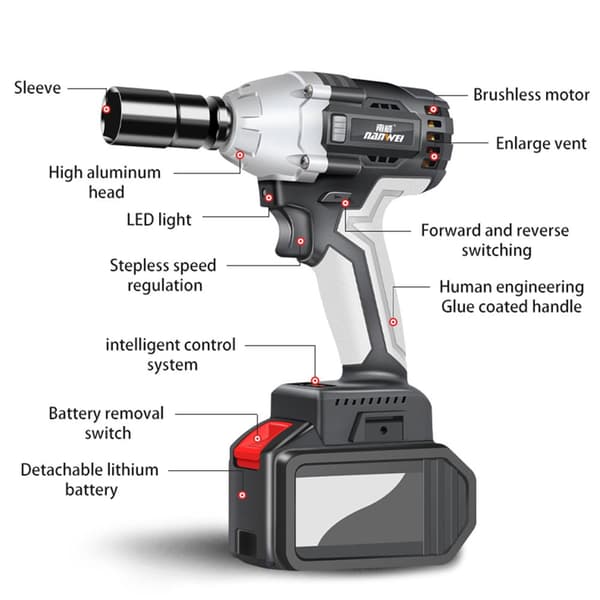 380N.m 3300 rpm sladdlös elektrisk skiftnyckel med högt vridmoment, med 2st 21V 4.0 Ah batterier, enkelt att ta bort bildäck