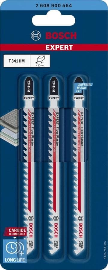 Bosch-tarvikkeet 2608900564 EXPERT “Fiber Plaster” T 341 HM -pistosahanterä, 3 kpl. Ei käytössä 3 kpl