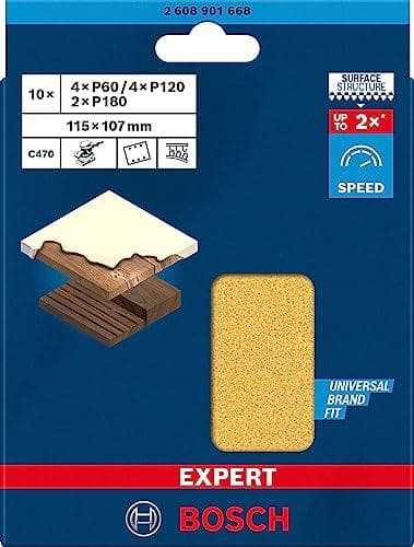 Bosch tillbehör 2608901668 Slippapper för orbital slipmaskiner Korn 60, 120, 180 (L x B) 107 mm x 115 mm Förpackning med 10 st (2608901668)