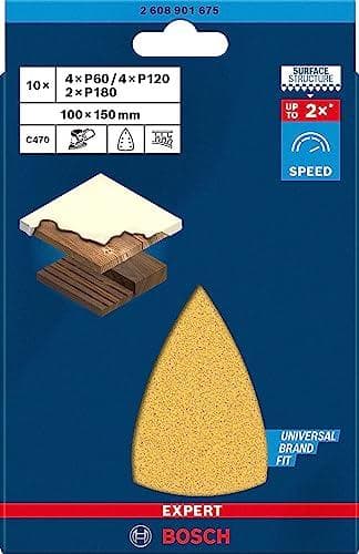 Bosch-tilbehør 2608901675 Slibepapir til multisliber korn 60, 120, 180 (L x B) 150 mm x 100 mm Pakke med 10 stk (2608901675)