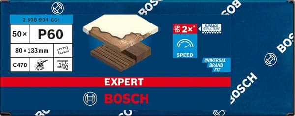 Bosch tillbehör 2608901661 Slippapper för orbital slipmaskiner Korn 60 (L x B) 133 mm x 80 mm Paket med 50 (2608901661)