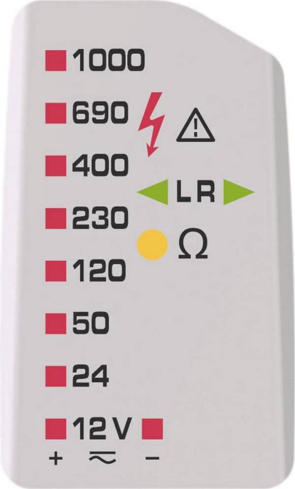 Benning DUSPOL -asiantuntija kaksinapainen jännitetesteri, 12 V - 1000 V AC/DC LED CAT IV 600 V / CAT III 1000 V (050262)