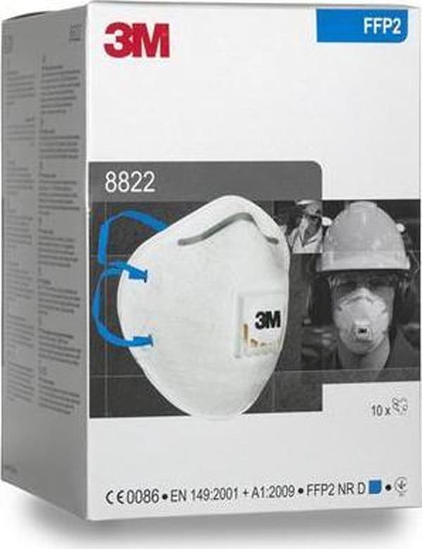 3M hengityssuojain 8822 FFP2NRD venttiilillä 10xAGW-arvolla EN149:2001+A1:2009 (8822)