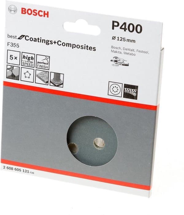 Bosch random orbital slibepapir med velcro, perforeret korn 400 (Ø) 125 mm Best for Stone 2608605121 5 stk (2608605121)