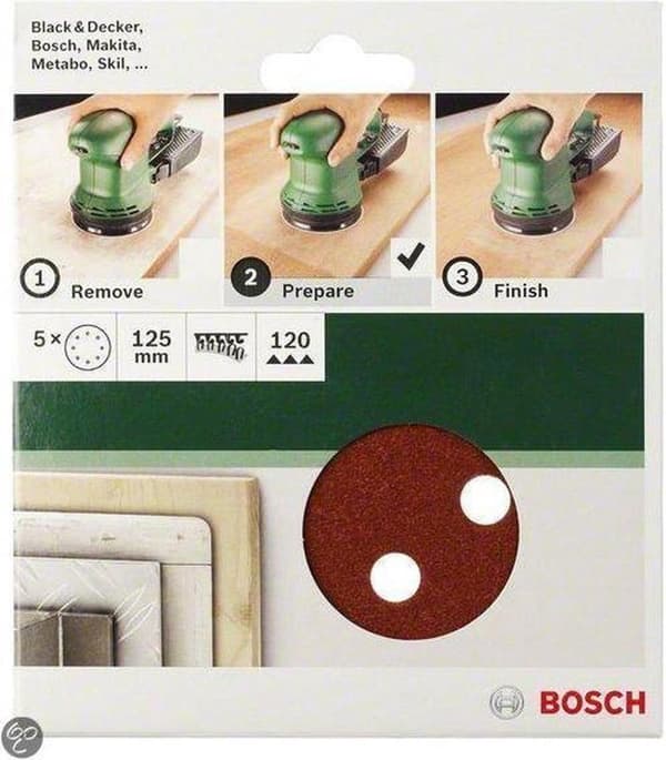 Bosch excentrisk slibepapir med velcro, perforeret korn 120 (Ø) 125 mm 2609256A26 5 stk (2609256A26)