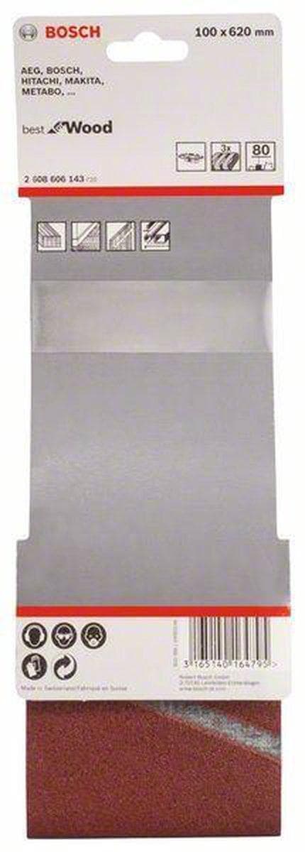 Bosch slibebånd 80 korn (L x B) 620 mm x 100 mm 2608606143 3 stk. (2608606143)