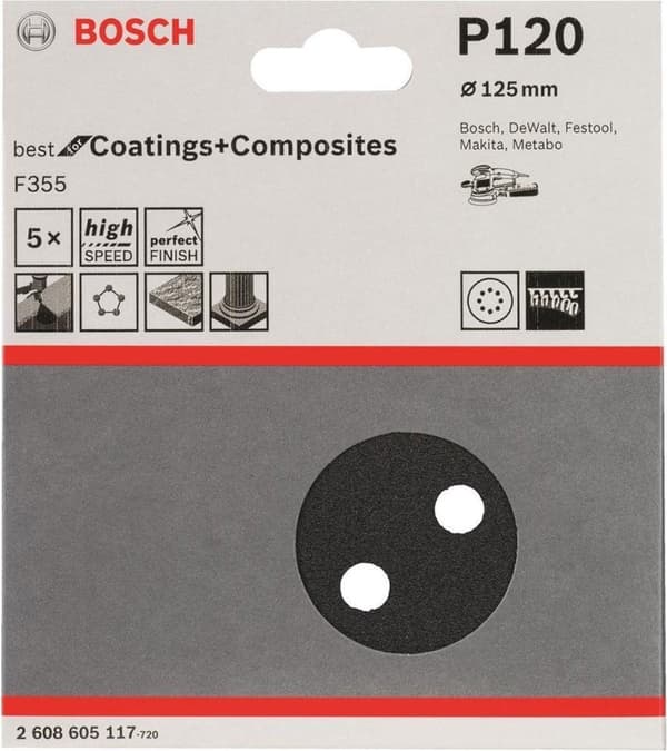 Bosch random orbital slibepapir med velcro, perforeret korn 120 (Ø) 125 mm Best for Stone 2608605117 5 stk (2608605117)