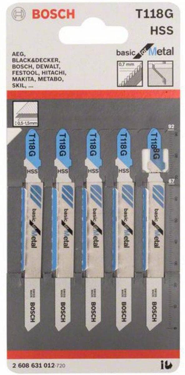 Bosch basic metallille T 118 G - sahanterä - lehtimetallille - 5 kpl - pituus: 92 mm