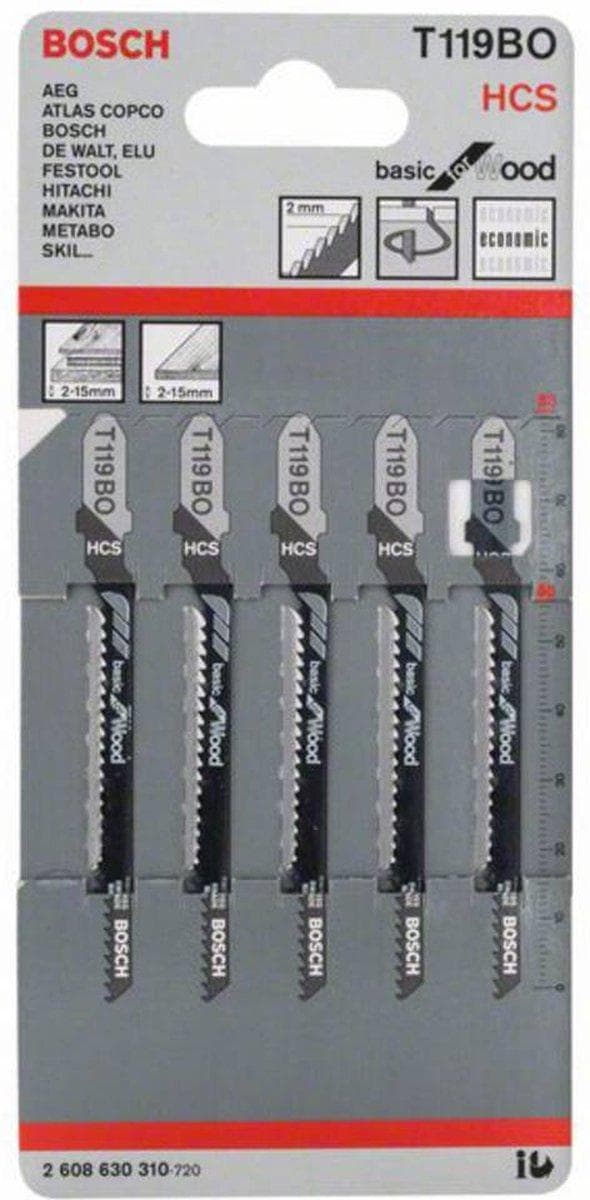 Bosch Basic for Wood T 119 BO - savklinge - til spånplader, krydsfiner, fiberplader, nåletræ - 5 stk - længde: 83 mm