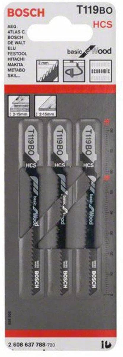 Bosch stiksavklinge T 119 BO, Basic til træ, 3-pak 2608637788 savklinge (2608637788)