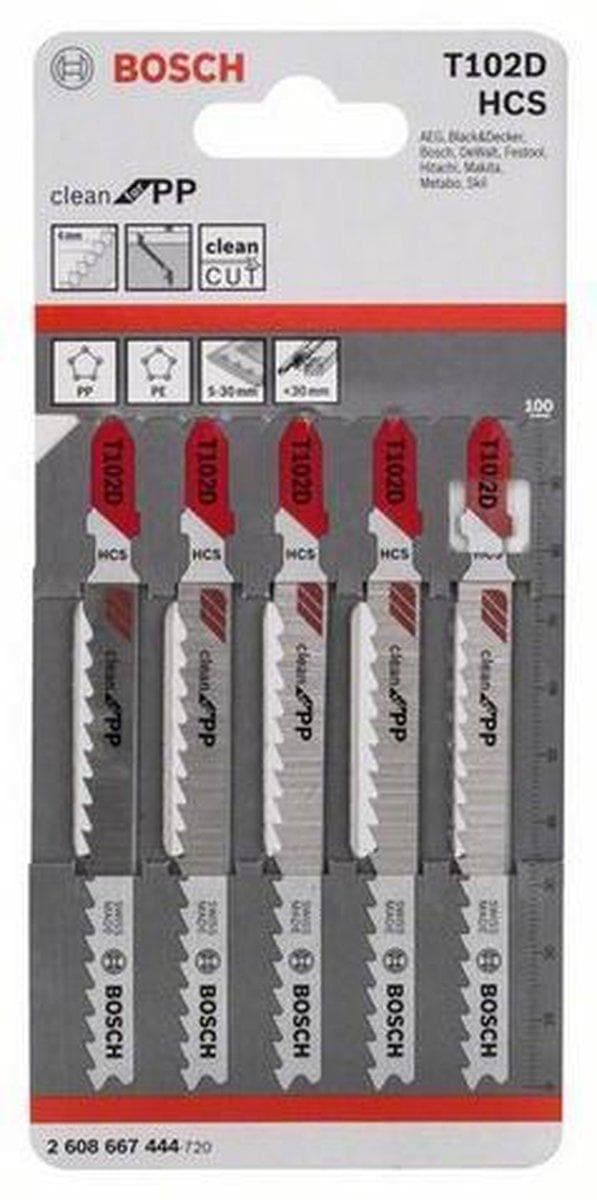 Bosch clean för PP T 102 D - sticksågsblad - för polypropen (PP), polyeten (PE) - längd: 100 mm (pack om 5)