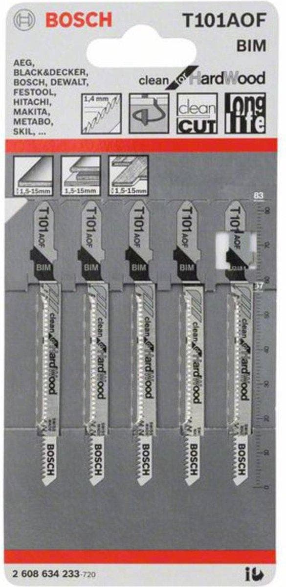 Bosch clean for Hard Wood T 101 AOF - stiksavklinge - til krydsfiner, hårdttræ, laminerede paneler, højtrykslaminerede paneler (HPL) - 5 stk - T-skaft
