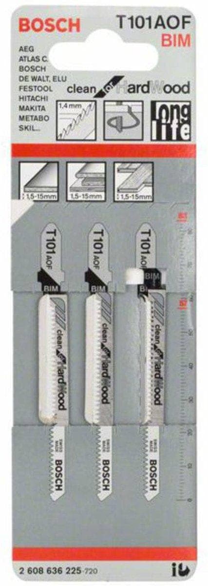 Bosch sticksågsblad T 101 AOF, rent för hårt trä, 3-pack 2608636225 sågblad (2608636225)