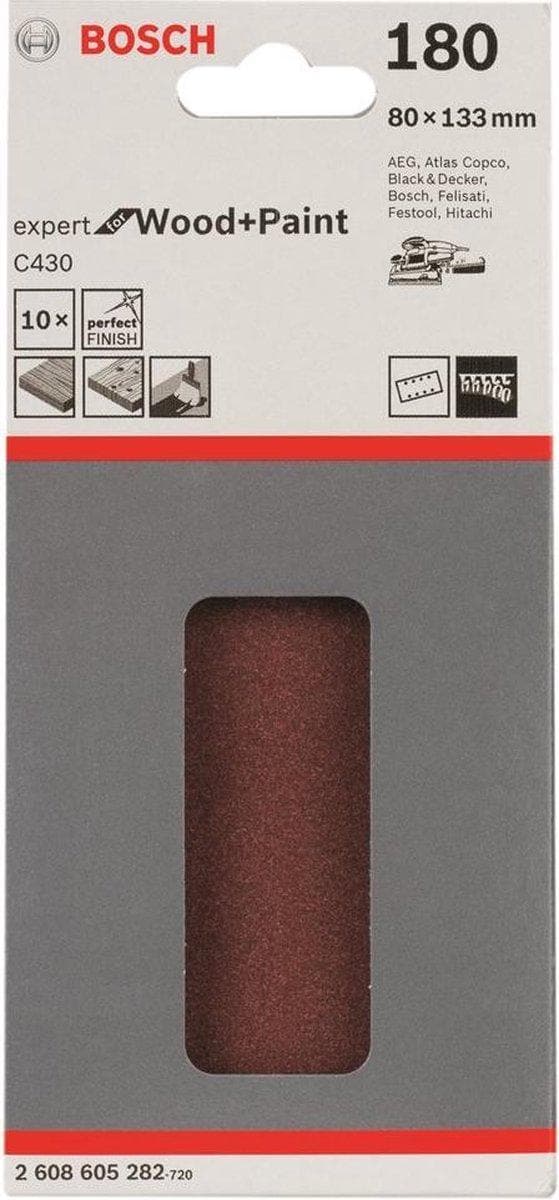 Bosch orbitalsandpapir med velcro, perforeret korn 180 (L x B) 133 mm x 80 mm Expert til Træ 2608605282 10 stk. (2608605282)