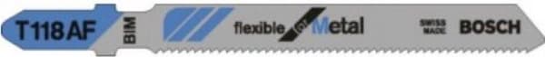 Bosch-nopeus metallille T 121 AF - pistosahanterä - ohuelle metallilevylle, rei'itetyille teräslevyille - 5 kpl - T-varsi - pituus: 92 mm (2608636699)