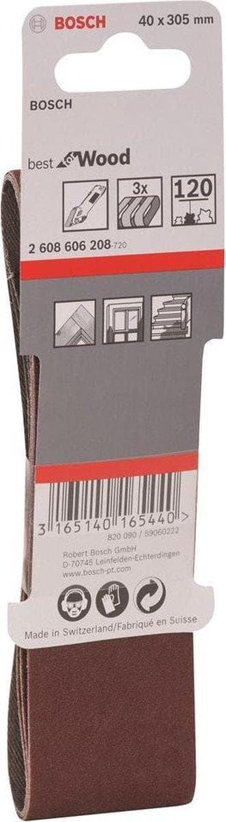 Bosch tillbehör 2608606208 Slipbandskorn 120 (L x B) 305 mm x 40 mm Paket med 3