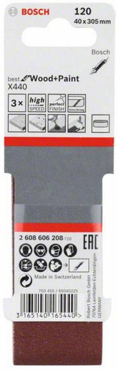 Bosch tillbehör 2608606208 Slipbandskorn 120 (L x B) 305 mm x 40 mm Paket med 3