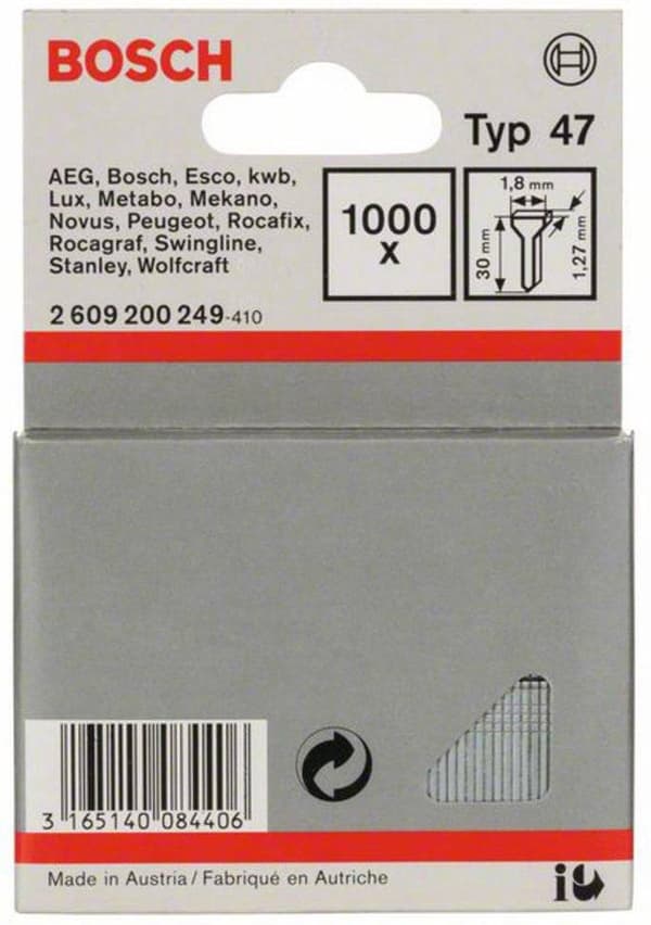 Bosch søm type 47, 1,8 x 1,27 x 30 mm 1000 stk. 2609200249 (2609200249)