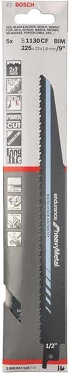 Bosch udholdenhed til heavyMetal S 1130 CF - savklinge - til stål, stabile rør, profiler, tyk metalplade - 5 stk - længde: 225 mm - bredde: 22 mm (260