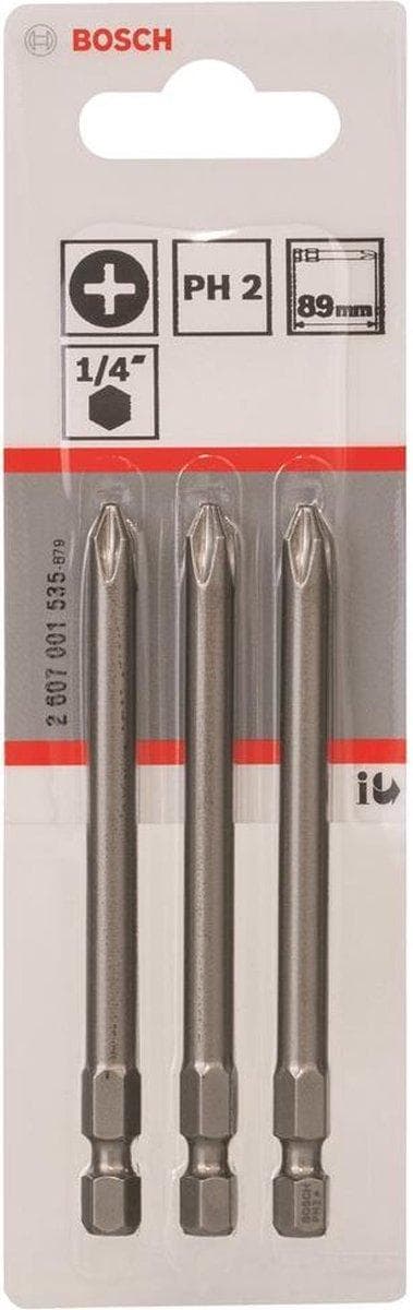 Bosch Extra Hard - Skruvmejselbit - 1/4" - Phillips - PH2 - Längd: 89 mm (paket med 3)