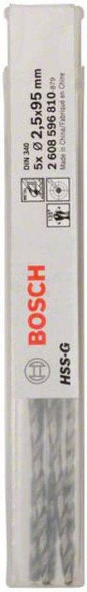 Bosch HSS metallikierrepora 2,5 mm 2608596810 kokonaispituus 95 mm hiottu DIN 340 lieriömäinen varsi 5 kappaletta (2608596810)
