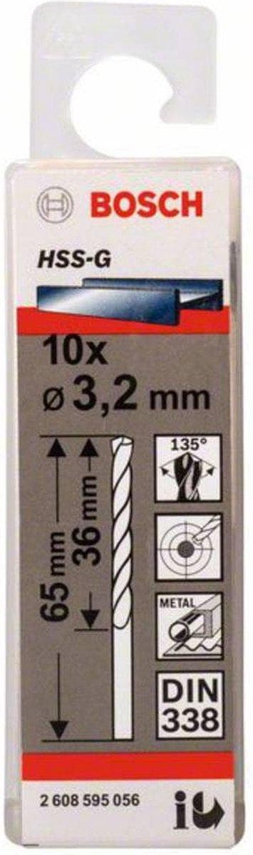 Bosch HSS-G - pora - kierrepora - 10 kappaletta - 3,2 mm - sylinterimäinen - pituus: 65 mm (2608595056)