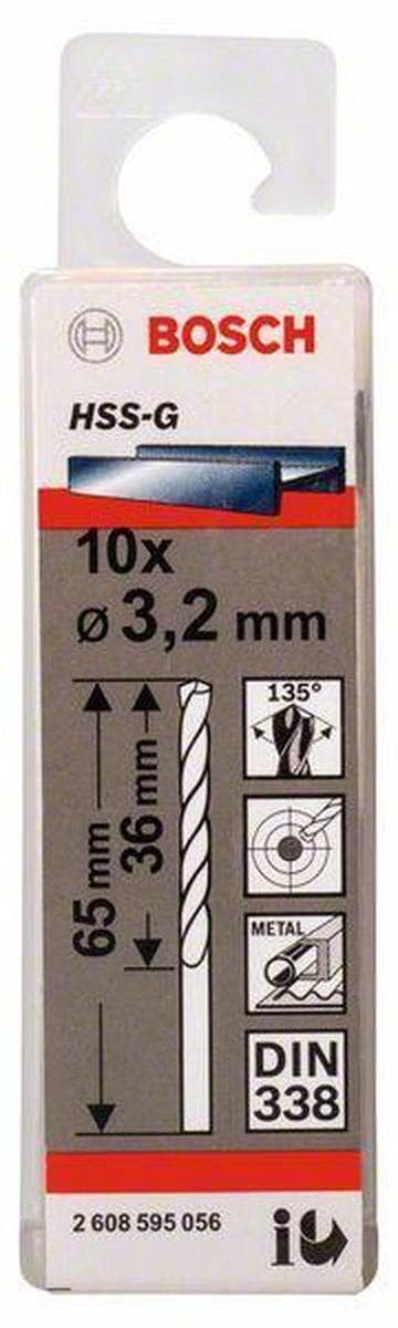 Bosch HSS-G - pora - kierrepora - 10 kappaletta - 3,2 mm - sylinterimäinen - pituus: 65 mm (2608595056)